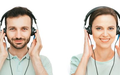 Hearing,Test,,Audiometry.,Man,And,Woman,Wearing,Headphones,Getting,Hearing